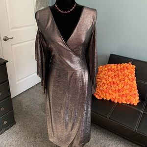 Silver open shoulder dress